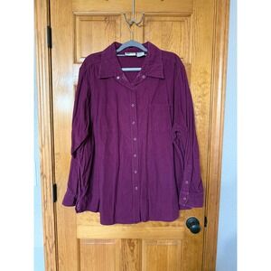 Vintage Faded Glory Woman Corduroy Button Down Shirt Harvest Wine oversized